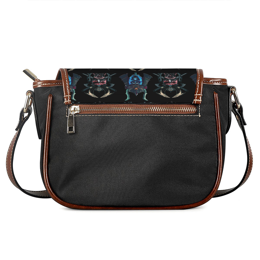 Ghost Samurai Mask Pattern Print Saddle Bag