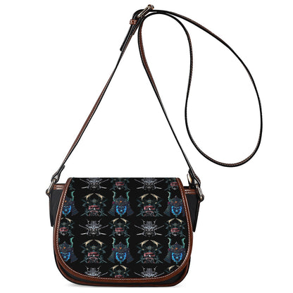 Ghost Samurai Mask Pattern Print Saddle Bag