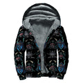 Ghost Samurai Mask Pattern Print Sherpa Lined Zip Up Hoodie