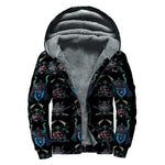 Ghost Samurai Mask Pattern Print Sherpa Lined Zip Up Hoodie
