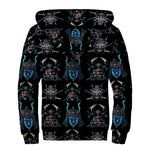 Ghost Samurai Mask Pattern Print Sherpa Lined Zip Up Hoodie