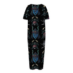 Ghost Samurai Mask Pattern Print Short Sleeve Long Nightdress