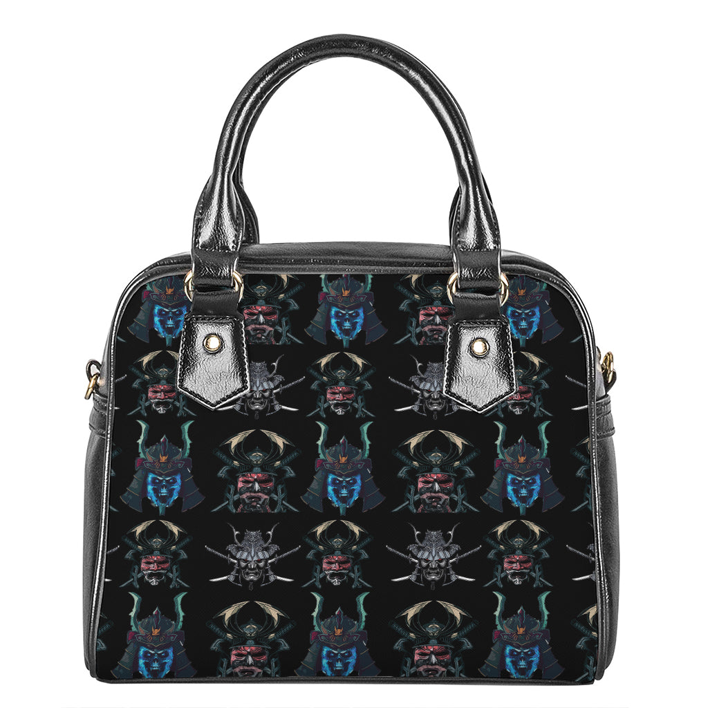 Ghost Samurai Mask Pattern Print Shoulder Handbag