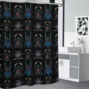 Ghost Samurai Mask Pattern Print Shower Curtain