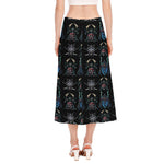 Ghost Samurai Mask Pattern Print Side Slit Midi Skirt
