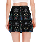 Ghost Samurai Mask Pattern Print Side Slit Mini Skirt