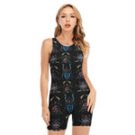 Ghost Samurai Mask Pattern Print Sleeveless One Piece Swimsuit
