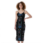 Ghost Samurai Mask Pattern Print Slim Fit Midi Cami Dress