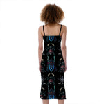Ghost Samurai Mask Pattern Print Slim Fit Midi Cami Dress