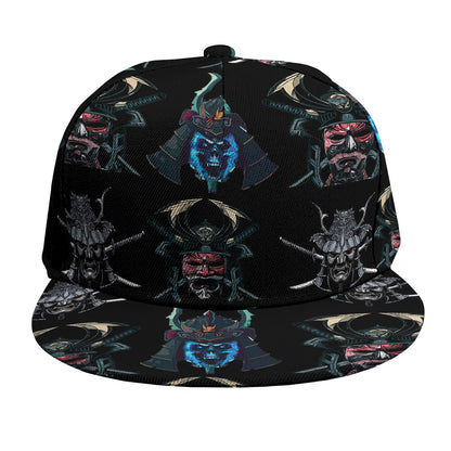 Ghost Samurai Mask Pattern Print Snapback Cap