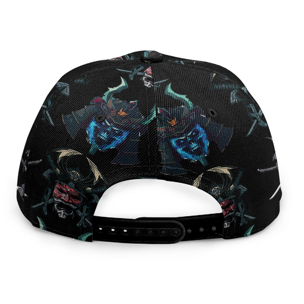 Ghost Samurai Mask Pattern Print Snapback Cap