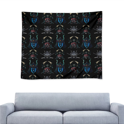 Ghost Samurai Mask Pattern Print Tapestry