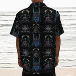 Ghost Samurai Mask Pattern Print Textured Short Sleeve Shirt