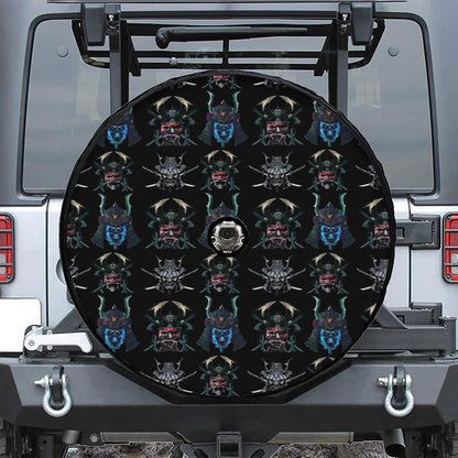 Ghost Samurai Mask Pattern Print Tire Cover With Camera Hole