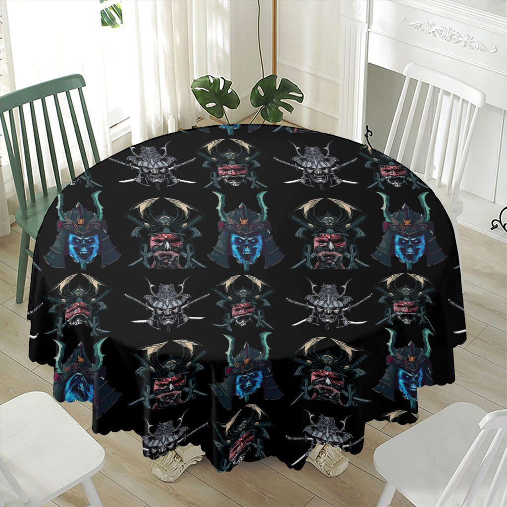 Ghost Samurai Mask Pattern Print Waterproof Round Tablecloth