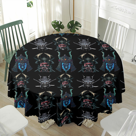 Ghost Samurai Mask Pattern Print Waterproof Round Tablecloth
