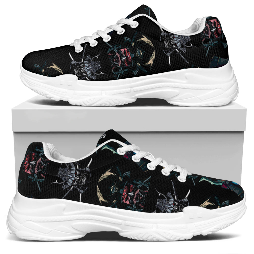 Ghost Samurai Mask Pattern Print White Chunky Shoes