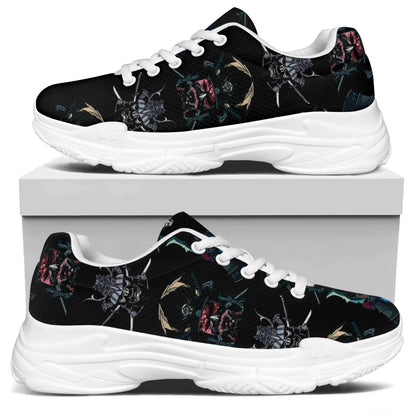 Ghost Samurai Mask Pattern Print White Chunky Shoes