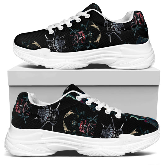 Ghost Samurai Mask Pattern Print White Chunky Shoes