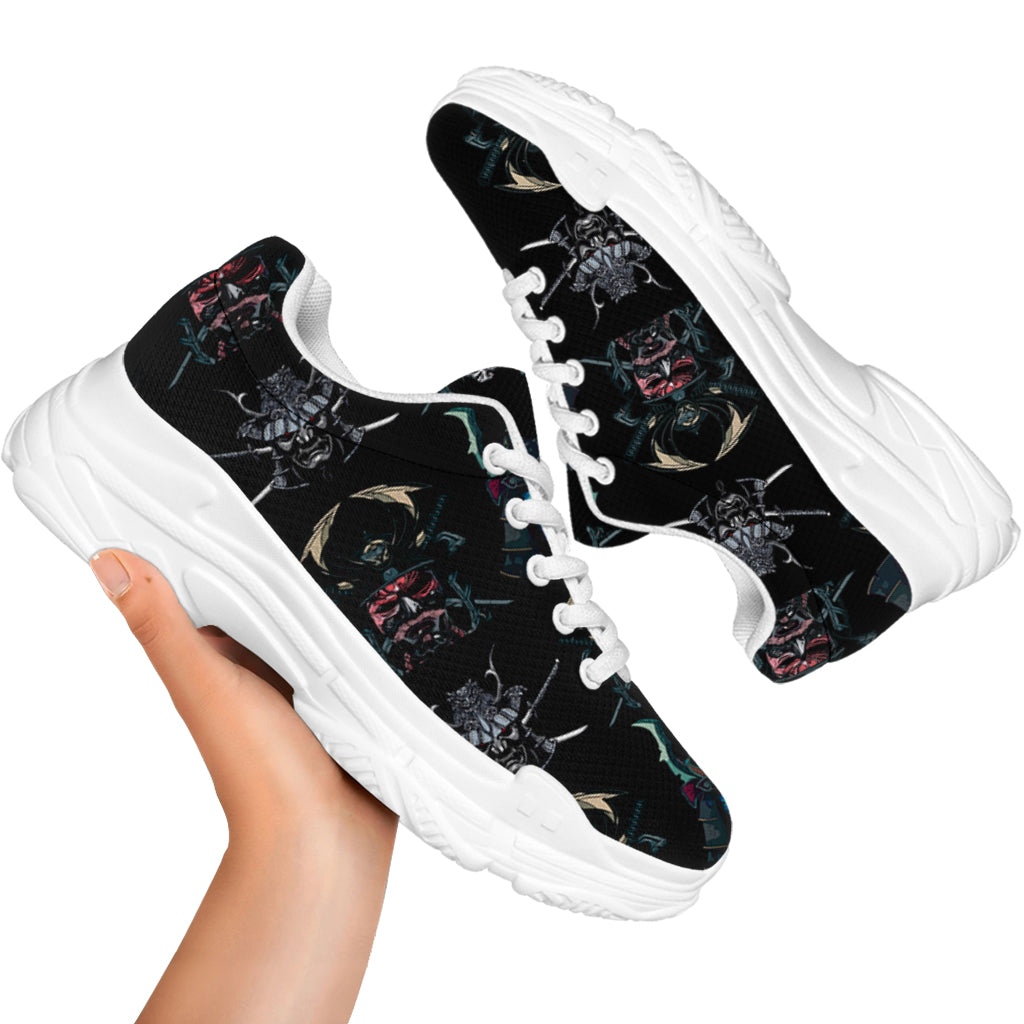 Ghost Samurai Mask Pattern Print White Chunky Shoes
