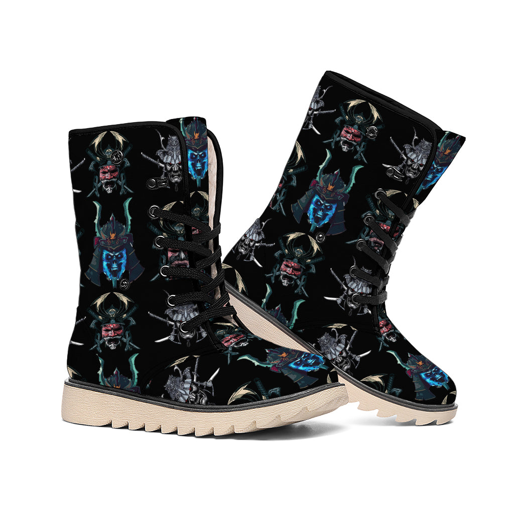 Ghost Samurai Mask Pattern Print Winter Boots
