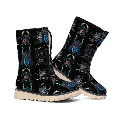 Ghost Samurai Mask Pattern Print Winter Boots