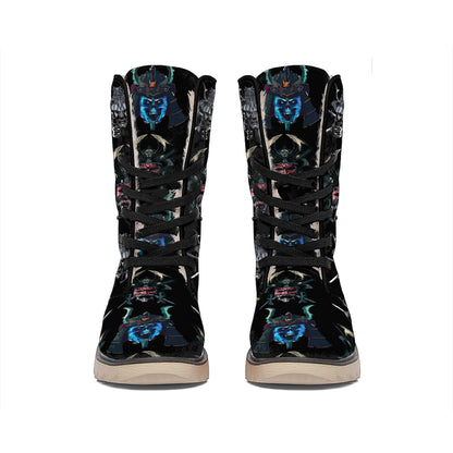 Ghost Samurai Mask Pattern Print Winter Boots