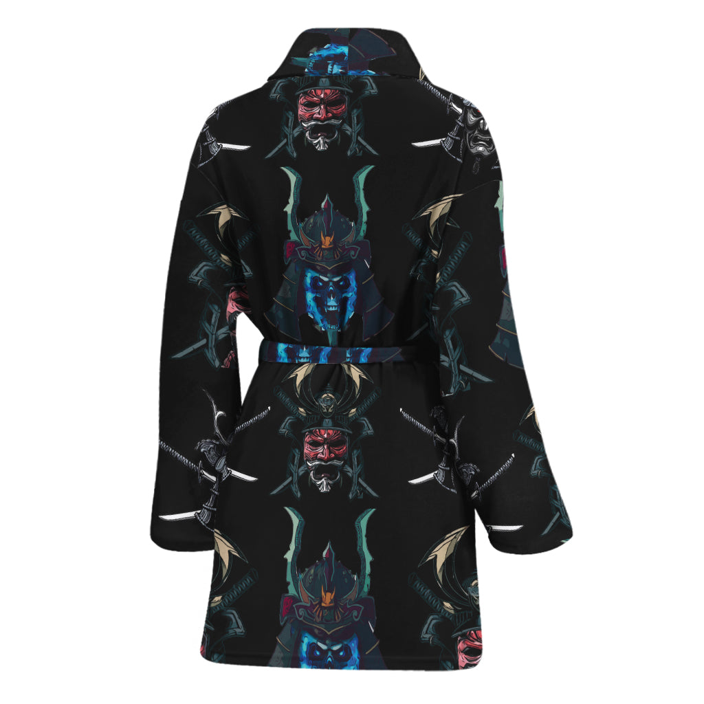 Ghost Samurai Mask Pattern Print Women's Bathrobe