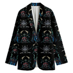 Ghost Samurai Mask Pattern Print Women's Blazer