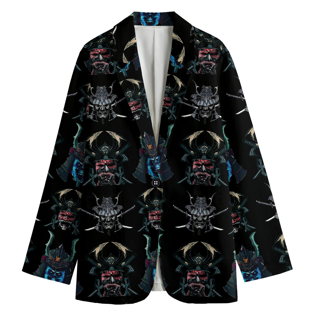 Ghost Samurai Mask Pattern Print Women's Cotton Blazer