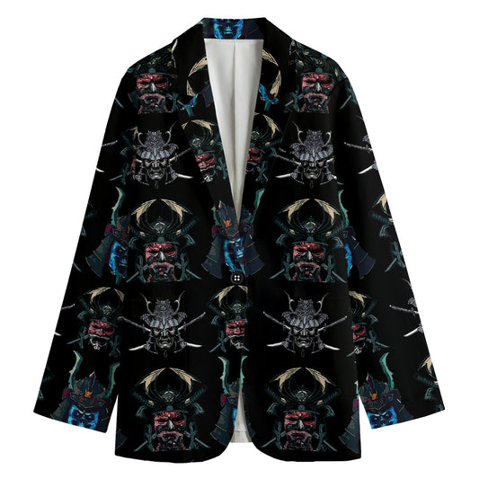 Ghost Samurai Mask Pattern Print Women's Cotton Blazer