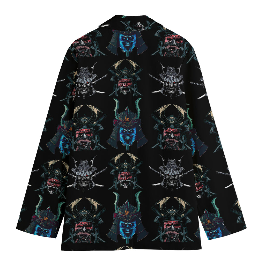 Ghost Samurai Mask Pattern Print Women's Cotton Blazer