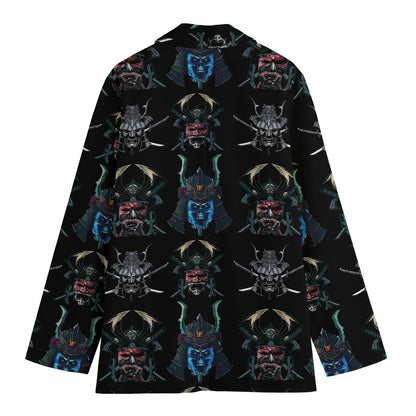 Ghost Samurai Mask Pattern Print Women's Cotton Blazer