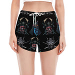 Ghost Samurai Mask Pattern Print Women's Split Running Shorts