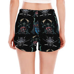 Ghost Samurai Mask Pattern Print Women's Split Running Shorts