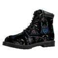 Ghost Samurai Mask Pattern Print Padded Collar Lace Up Boots