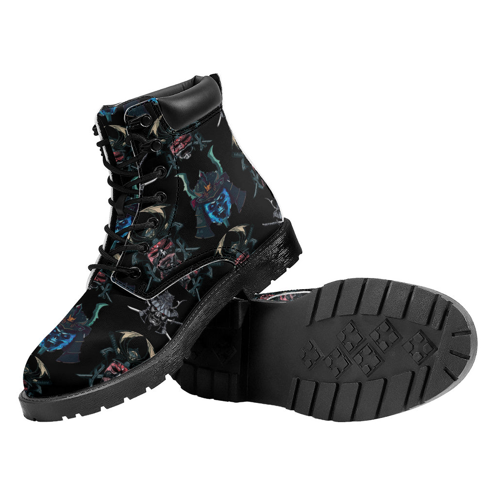 Ghost Samurai Mask Pattern Print Work Boots