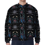 Ghost Samurai Mask Pattern Print Zip Sleeve Bomber Jacket