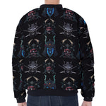 Ghost Samurai Mask Pattern Print Zip Sleeve Bomber Jacket