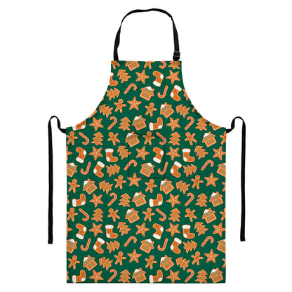 Gingerbread Cookies Pattern Print Bib Apron With Pocket