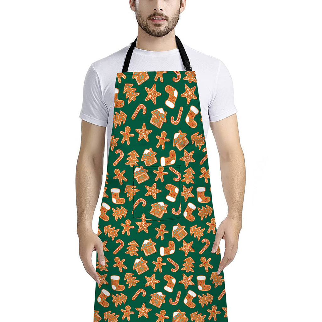 Gingerbread Cookies Pattern Print Bib Apron With Pocket