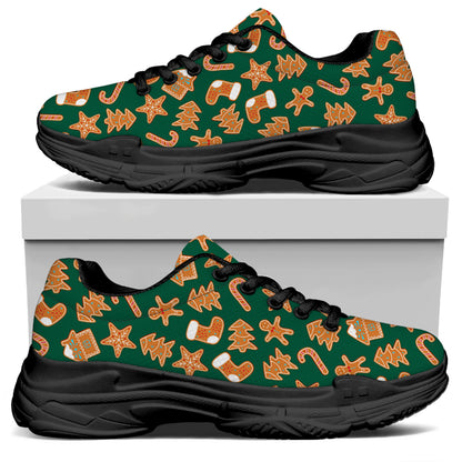 Gingerbread Cookies Pattern Print Black Chunky Shoes