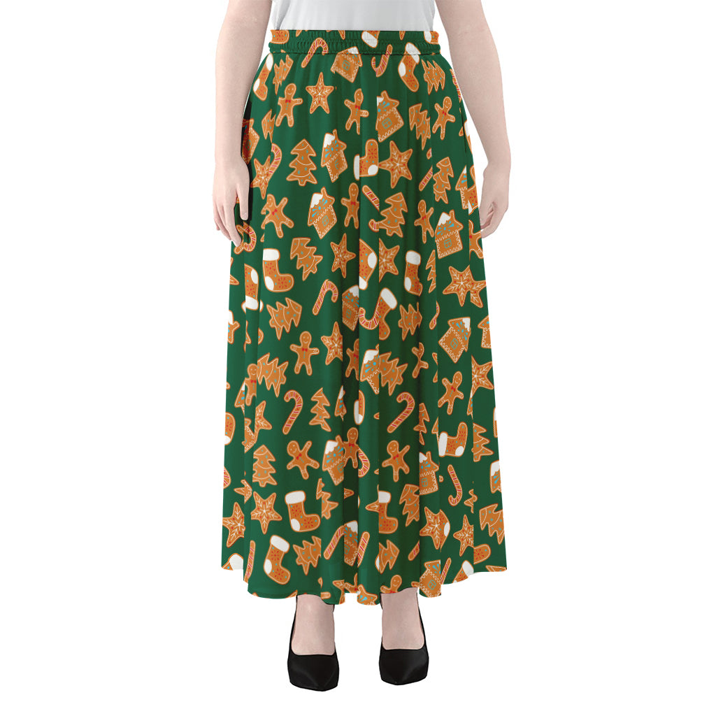 Gingerbread Cookies Pattern Print Chiffon Maxi Skirt