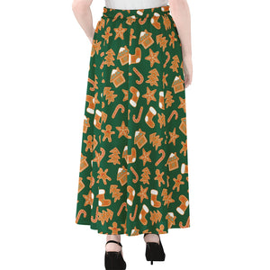 Gingerbread Cookies Pattern Print Chiffon Maxi Skirt