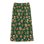 Gingerbread Cookies Pattern Print Cotton Front Slit Maxi Skirt