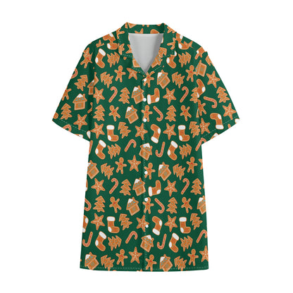 Gingerbread Cookies Pattern Print Cotton Hawaiian Shirt