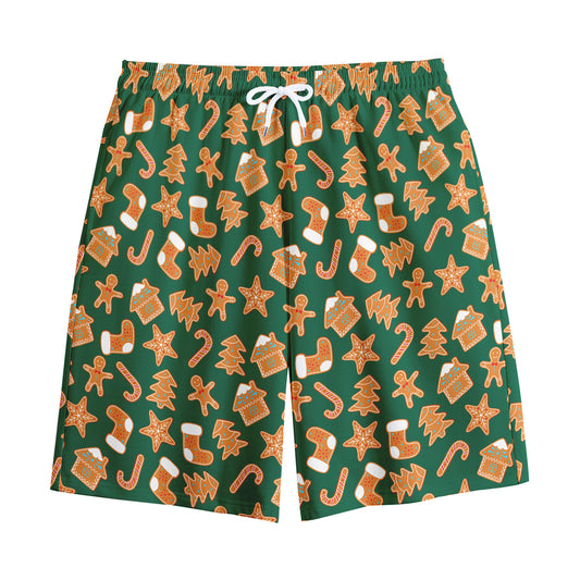Gingerbread Cookies Pattern Print Cotton Shorts