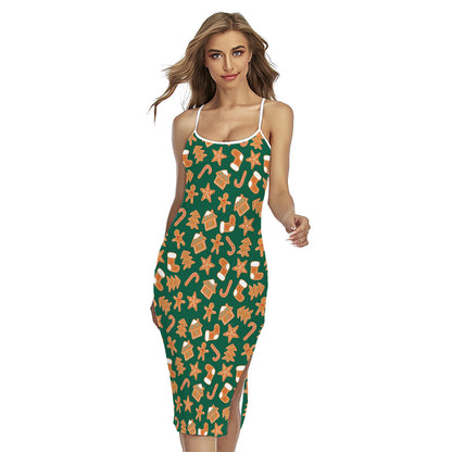 Gingerbread Cookies Pattern Print Cross Back Cami Dress