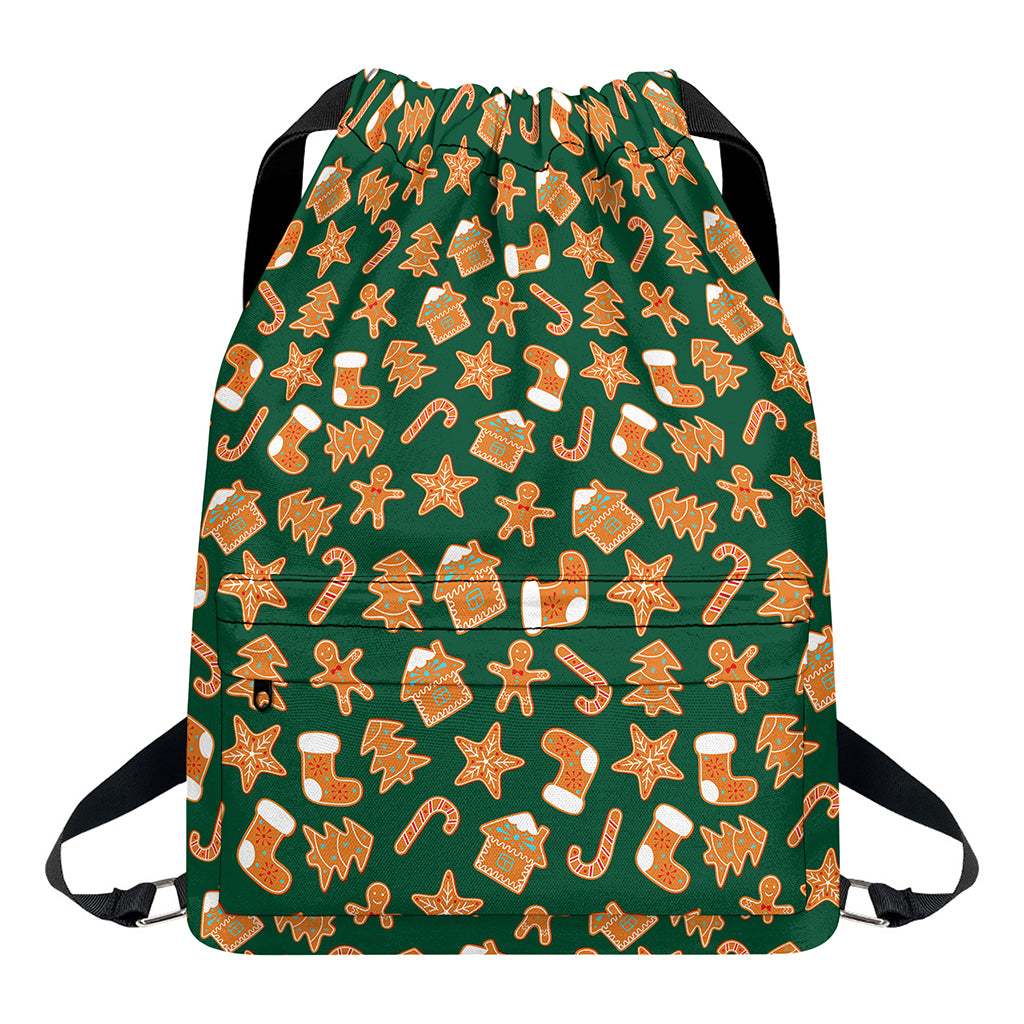 Gingerbread Cookies Pattern Print Drawstring Backpack
