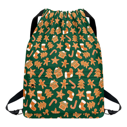 Gingerbread Cookies Pattern Print Drawstring Backpack